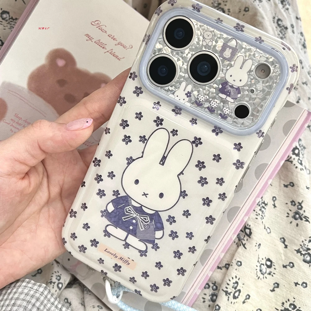 Phone Cases Kawaii - เคสโทรศัพท์ลายการ์ตูนกระต่ายมิฟฟี่สีม่วงน่ารักสไตล์เกาหลี สำหรับ iPhone 18 17 Pro