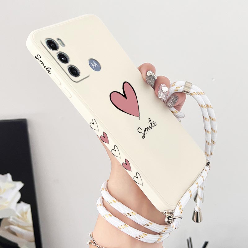 Phone Cases Motorola Edge 2025 - G60 หัวใจสีแดงขนาดใหญ่ Lanyard ซิลิโคนสําหรับ Motorola Moto