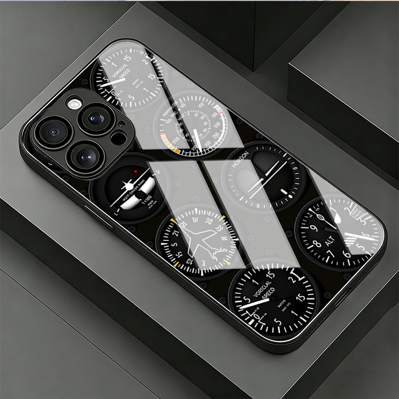 Phone Cases Aviation - เคสโทรศัพท์กระจกนิรภัยลายเครื่องมือการบิน สำหรับ iPhone 16 17 18